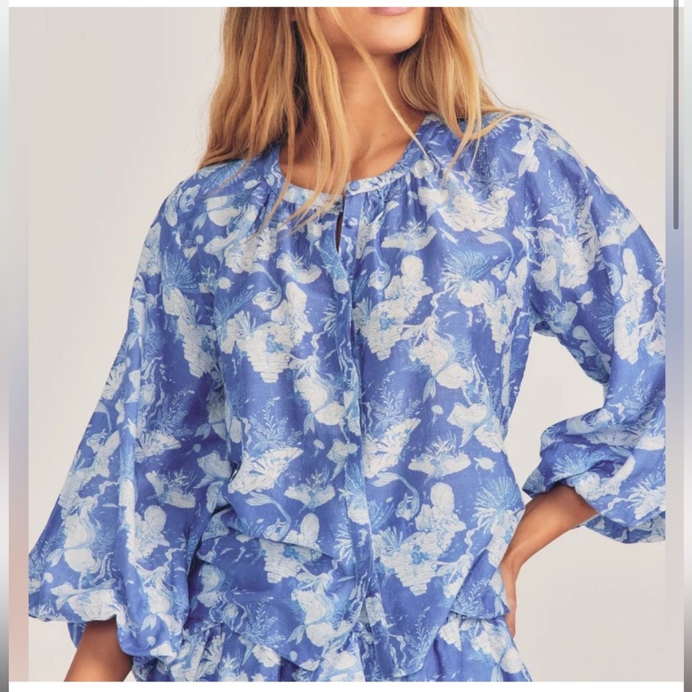 LoveShackFancy Renate Blouse size small mermaid print